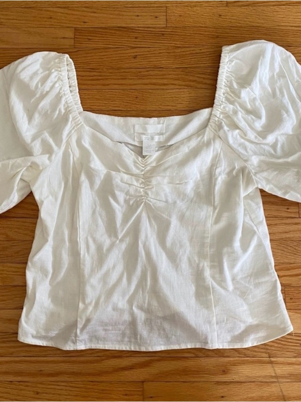 H&M Square Neck Puff Sleeve White linen blend Women's Top